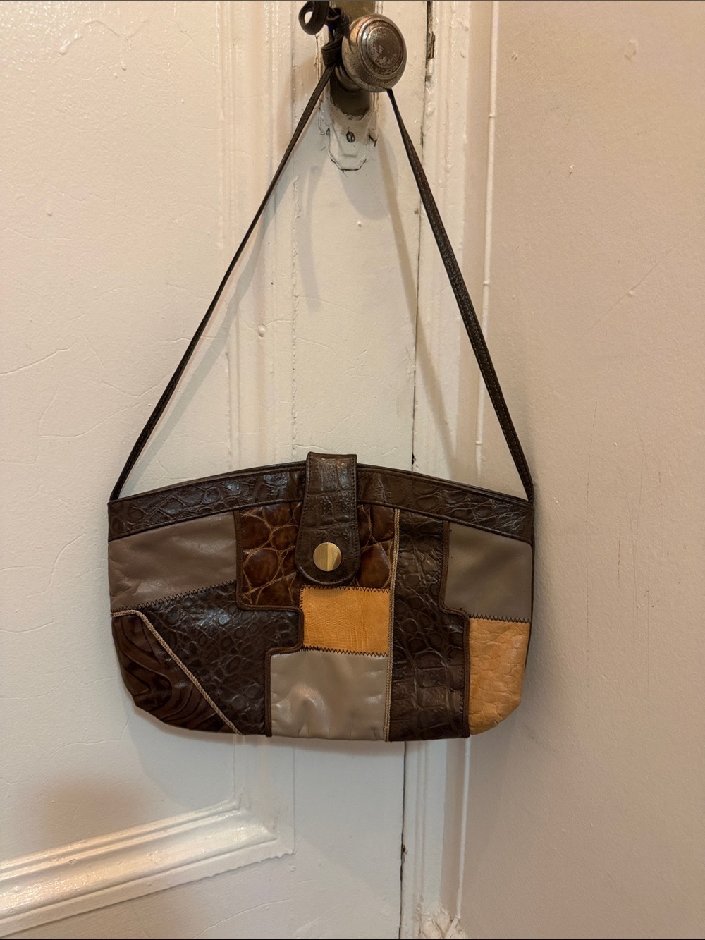 Fifth Ave Handbags vintage Patchwork Leather Shoulder Bag in Brown and Tan